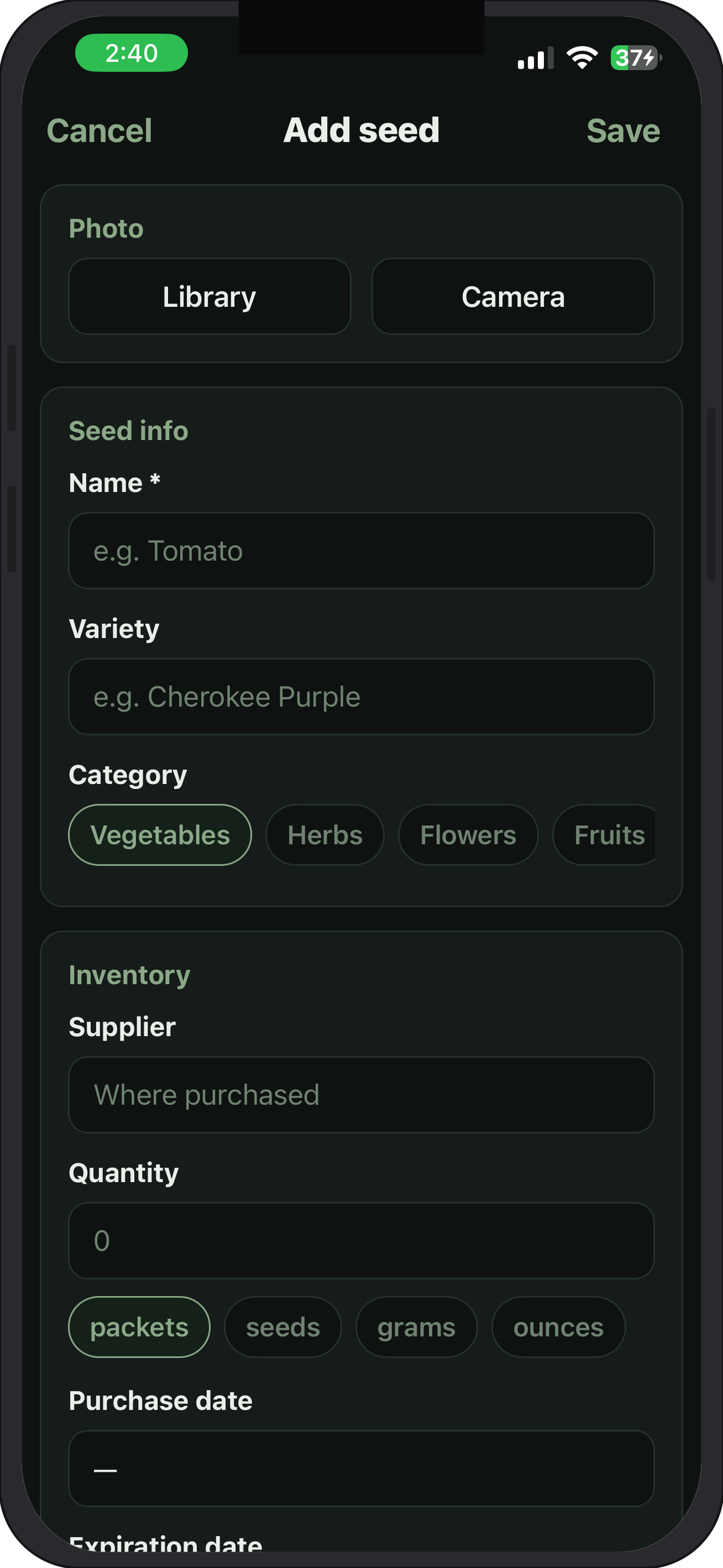 Seed Catalog inventory